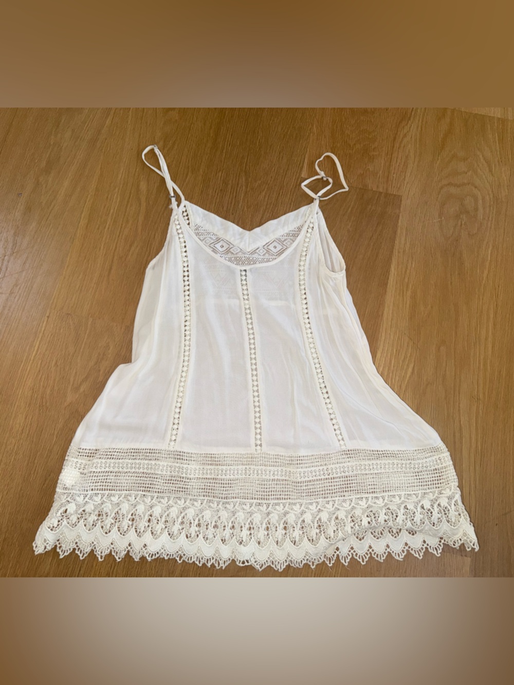 White Crochet-Trim Spaghetti Strap Women's Top - Picture 7 of 8